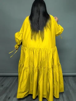 Plus Size Long Sleeves Ruffle Hem Maxi Dress