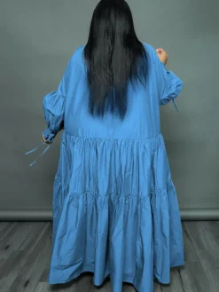 Plus Size Long Sleeves Ruffle Hem Maxi Dress