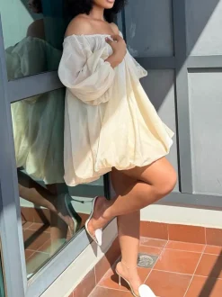 Plus Size Off Shoulder Puff Sleeve Dress