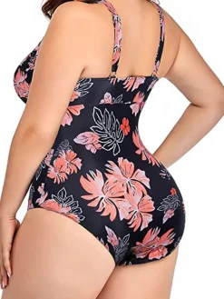 Plus Size One Piece Floral Hollow Out Swimsuit