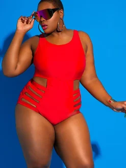 Plus Size One Piece Hollow Out Swimsuit