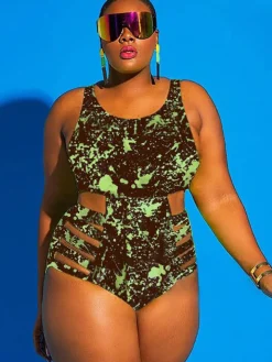 Plus Size One Piece Hollow Out Swimsuit