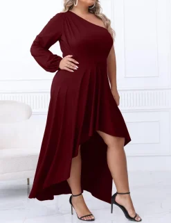 Plus Size One Shoulder Irregular Hem Dress