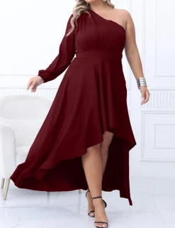 Plus Size One Shoulder Irregular Hem Dress
