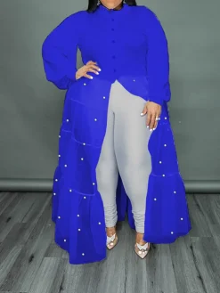 Plus Size Pearl Mesh Patchwork Top