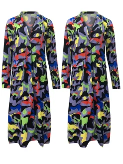 Plus Size Plaid Colorful Print Double-Breasted Lapel Coat