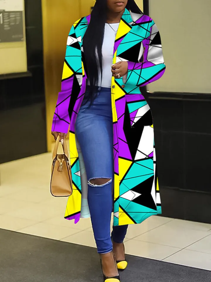 Plus Size Plaid Colorful Print Double-Breasted Lapel Coat