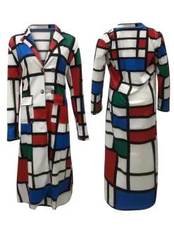 Plus Size Plaid Colorful Print Double-Breasted Lapel Coat