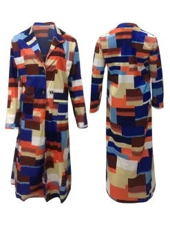 Plus Size Plaid Colorful Print Double-Breasted Lapel Coat