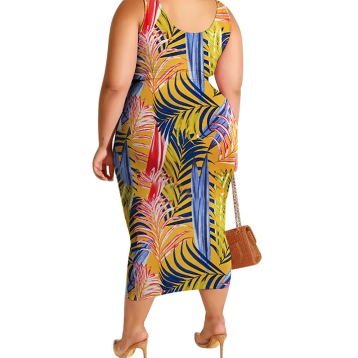 Plus Size Print Sleeveless Top Skirt Set