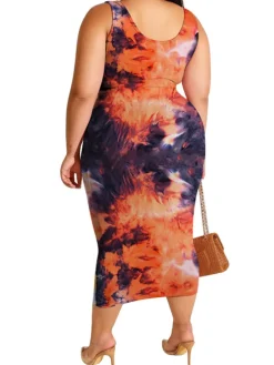 Plus Size Print Sleeveless Top Skirt Set