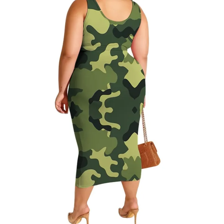 Plus Size Print Sleeveless Top Skirt Set