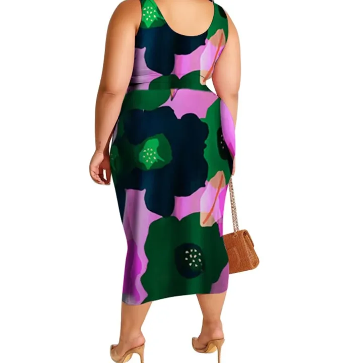 Plus Size Print Sleeveless Top Skirt Set