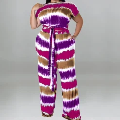 Plus Size Printed Belted Top Wide Leg Pants