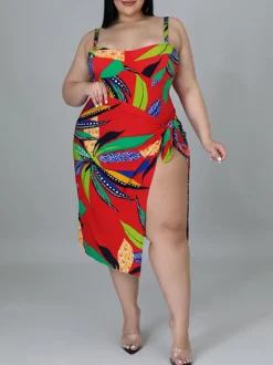 Plus Size Printed Swim Romper Cover Set