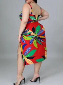Plus Size Printed Swim Romper Cover Set