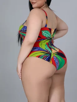 Plus Size Printed Swim Romper Cover Set