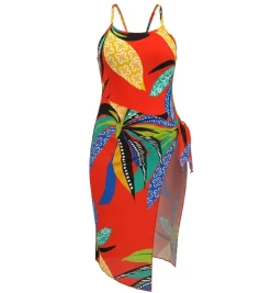 Plus Size Printed Swim Romper Cover Set