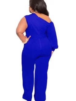 Plus Size Puff Sleeve Belted Wide Leg Pant Jumpsuit