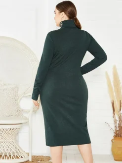 Plus Size Ribbed Pullover Knit Sweater Dress