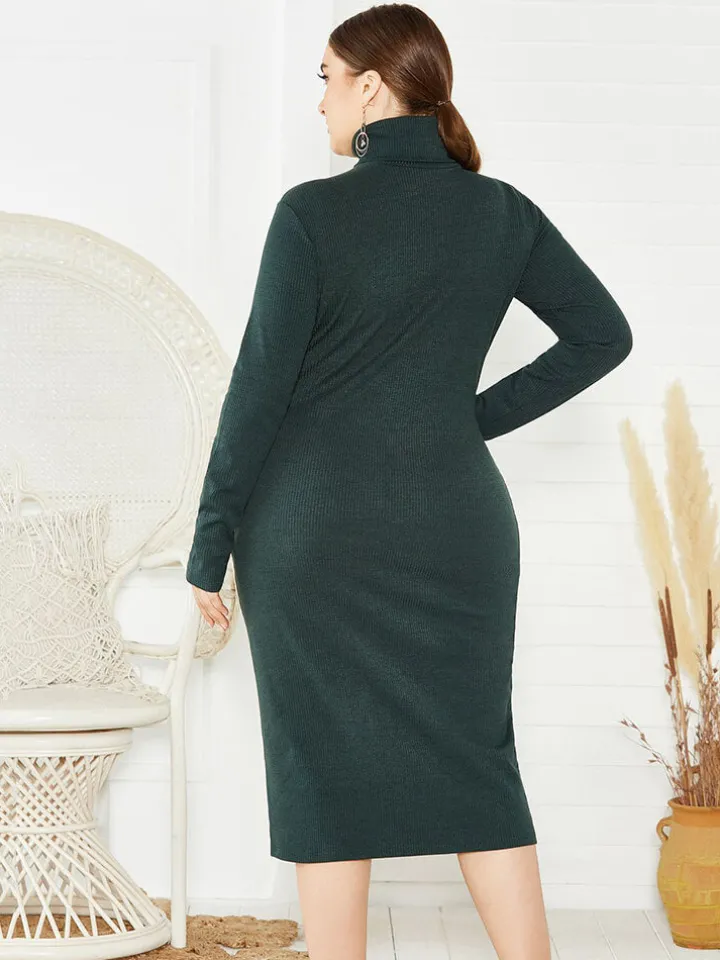 Plus Size Ribbed Pullover Knit Sweater Dress