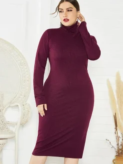 Plus Size Ribbed Pullover Knit Sweater Dress