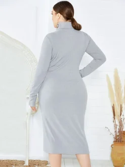 Plus Size Ribbed Pullover Knit Sweater Dress