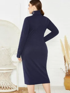 Plus Size Ribbed Pullover Knit Sweater Dress