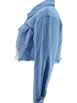 Plus Size Ripped Cropped Denim Jacket
