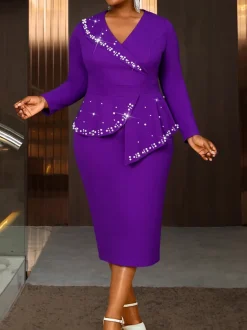 Plus Size Ruffle Bead Midi Dress