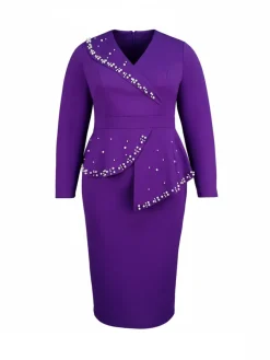 Plus Size Ruffle Bead Midi Dress