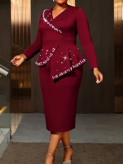 Plus Size Ruffle Bead Midi Dress