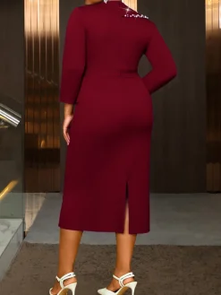 Plus Size Ruffle Bead Midi Dress