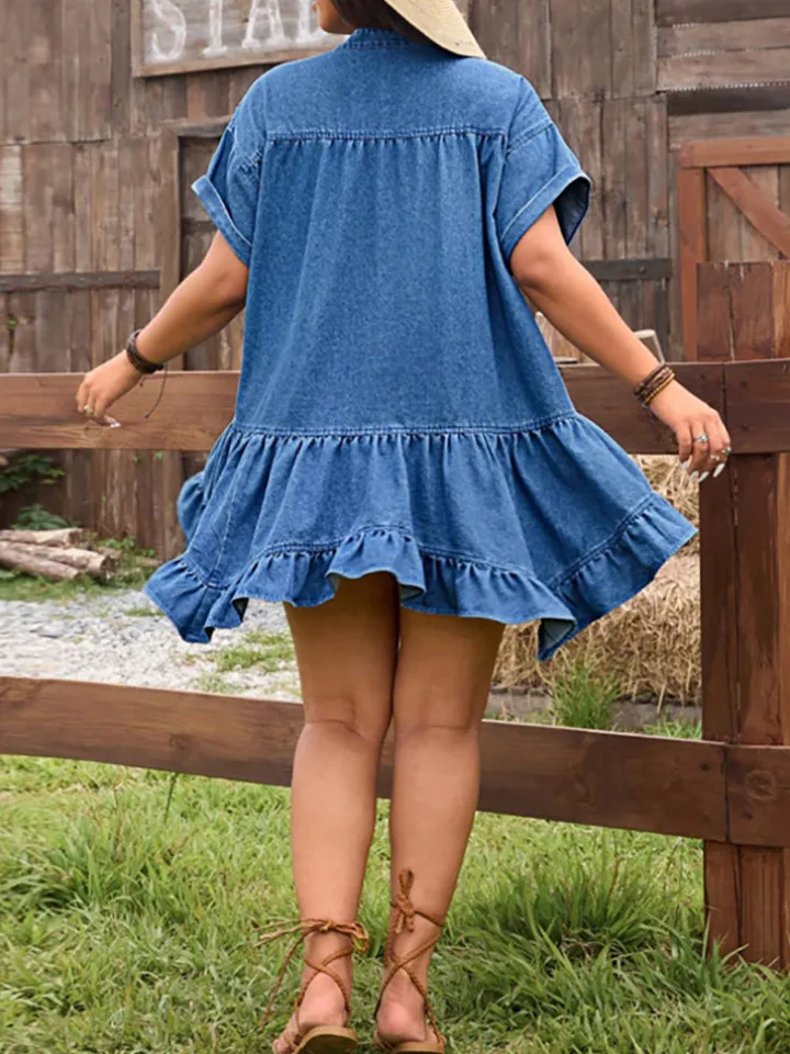 Plus Size Ruffle Denim Swing Dress