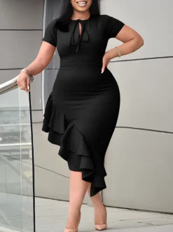 Plus Size Ruffle Hem Asymmetrical Dress