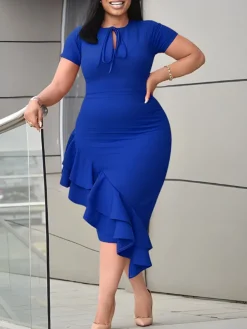 Plus Size Ruffle Hem Asymmetrical Dress