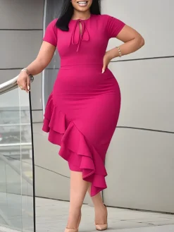 Plus Size Ruffle Hem Asymmetrical Dress