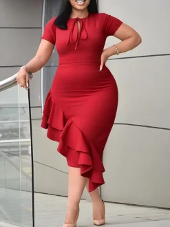 Plus Size Ruffle Hem Asymmetrical Dress