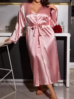 Plus Size Satin Nightgown u0026 Robe Set