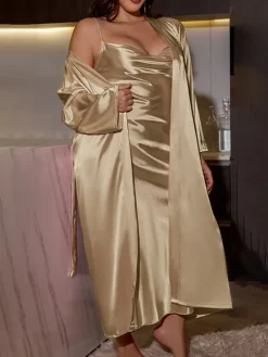 Plus Size Satin Nightgown u0026 Robe Set