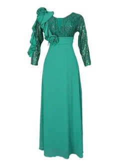 Plus Size Sequin Gown Chiffon Floral Maxi Dress