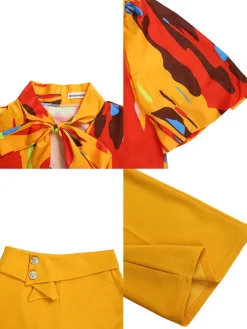 Plus Size Short Sleeve Shirt and Wide Leg Pants Set