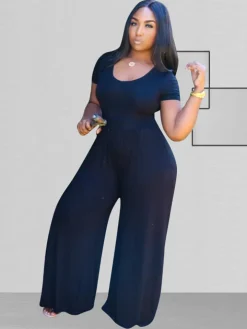 Plus Size Short Sleeve Wide Leg Pant Jumpsuit