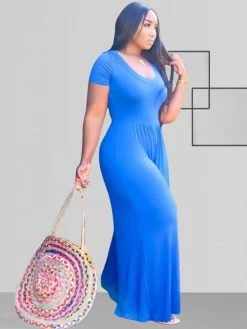 Plus Size Short Sleeve Wide Leg Pant Jumpsuit