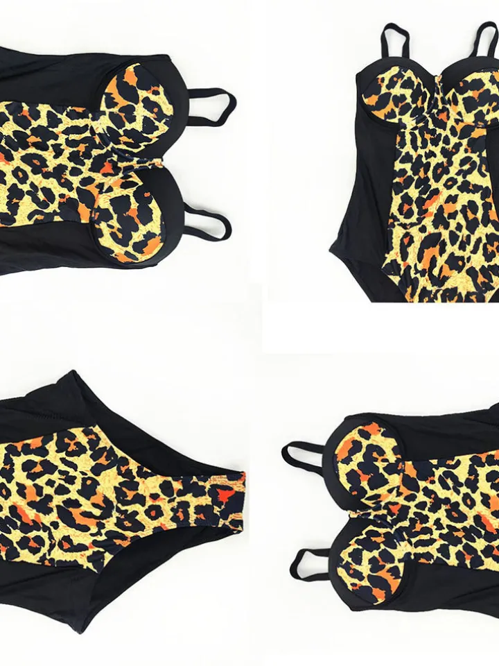 Plus Size Sleeveless Leopard Print Swimsuit