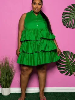 Plus Size Sleeveless Ruffle Layered Mini Dress