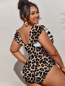 Plus Size Sleeveless Ruffle Floral Print Swimsuit