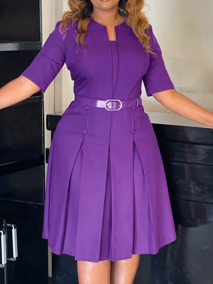 Plus Size Solid Color Half Sleeve Dress