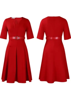 Plus Size Solid Color Half Sleeve Dress