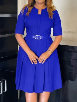 Plus Size Solid Color Half Sleeve Dress